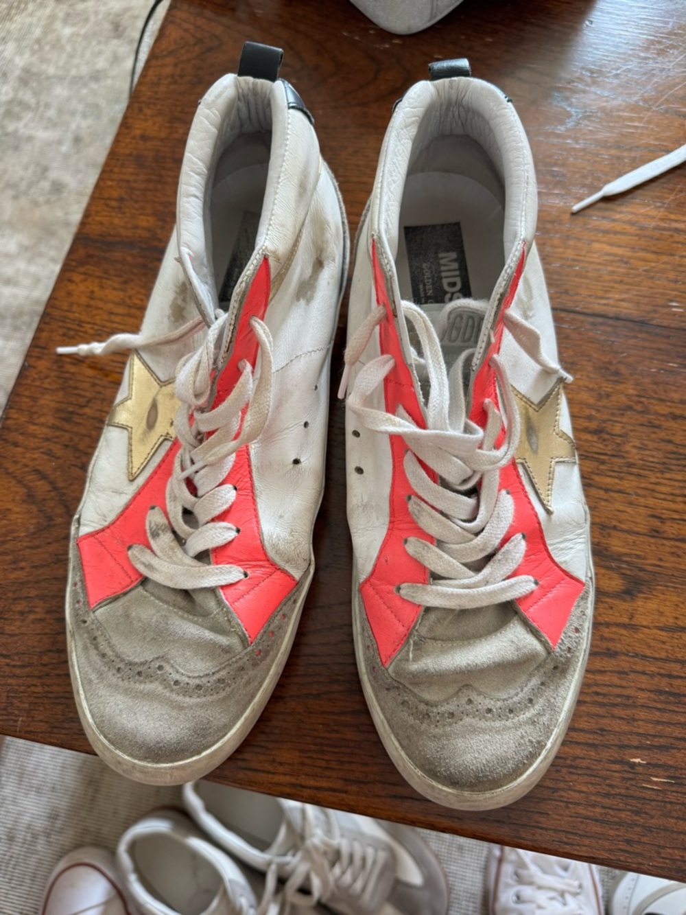 Golden Goose White Sneakers with Coral Pink and Gold Star